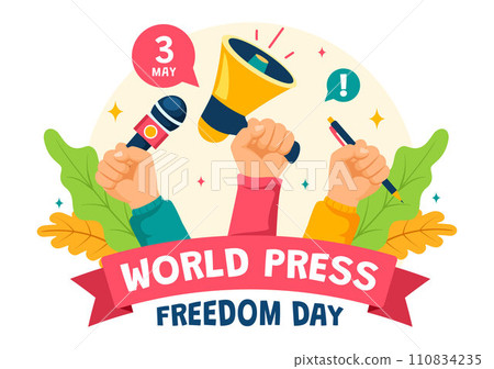 World Press Freedom Day Vector Illustration on May 3 with News Microphones and Newspaper to Right to Speak in Flat Cartoon Background World Press Freedom Day Vector Illustration on May 3 with News Microphones and Newspaper to Right to Speak in Flat Cartoon Background 110834235