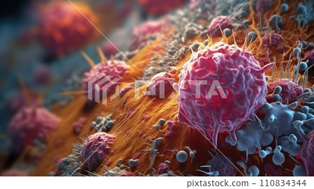 Microscopic view of tumor cells. Generative AI. 110834344