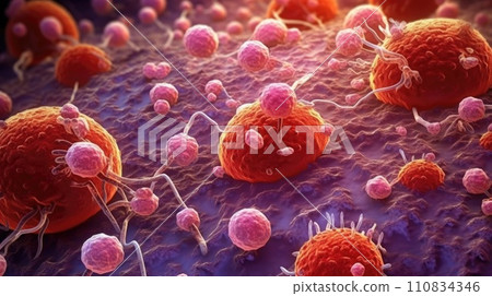 Microscopic view of tumor cells. Generative AI. 110834346