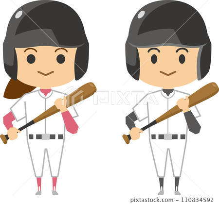 拿著球棒的棒球運動員的圖像插圖（男女套裝） 110834592