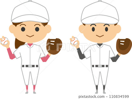 拿著手套的棒球運動員的圖像插圖(男女套裝) 拿著手套的棒球運動員的圖像插圖(男女套裝) 110834599