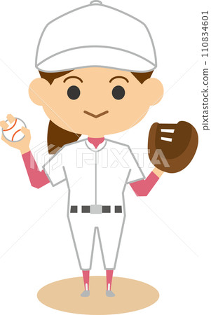 Image illustration of a female baseball player holding a glove Image illustration of a female baseball player holding a glove 110834601