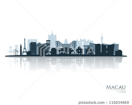 Macau skyline silhouette with reflection. 110834869