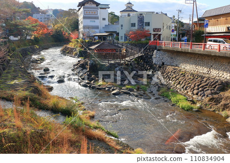 Tokko no Yu, an open air foot bath located on the Katsura river at Shuzenji onsen in the Izu peninsula of Shizuoka prefecture in Japan Tokko no Yu, an open air foot bath located on the Katsura river at Shuzenji onsen in the Izu peninsula of Shizuoka prefecture in Japan 110834904