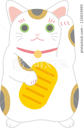 A beckoning cat_A beckoning cat holding an oval _Calico beckoning cat_Left hand beckoning_Managing customers A beckoning cat_A beckoning cat holding an oval _Calico beckoning cat_Left hand beckoning_Managing customers 110834995