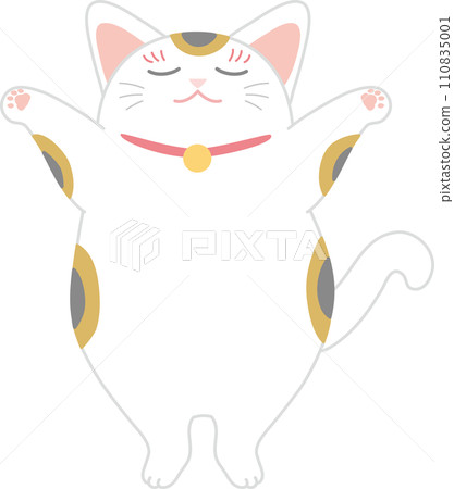 招財貓_抱臂印花布貓_伸背閉眼萬歲_跳舞的招財貓 110835001