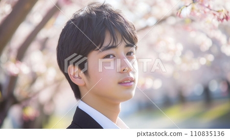 Cherry blossom trees and male students entrance and graduation image (AI generated image) Cherry blossom trees and male students entrance and graduation image (AI generated image) 110835136