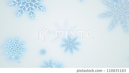 Christmas festive bright New Year background of blue glowing winter beautiful falling flying snowflakes patterns on white background 110835183