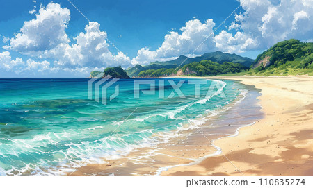 熱帶島嶼海灘和藍天的插圖 110835274