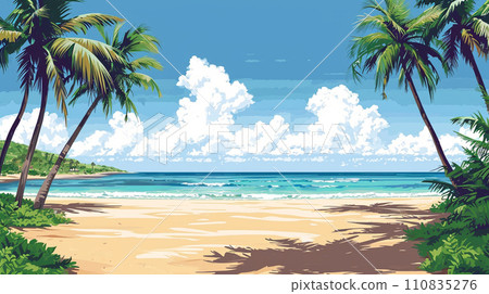 熱帶島嶼海灘和藍天的插圖 熱帶島嶼海灘和藍天的插圖 110835276