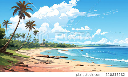 熱帶島嶼海灘和藍天的插圖 110835282