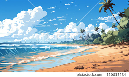熱帶島嶼海灘和藍天的插圖 110835284