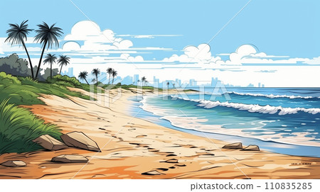 熱帶島嶼海灘和藍天的插圖 110835285