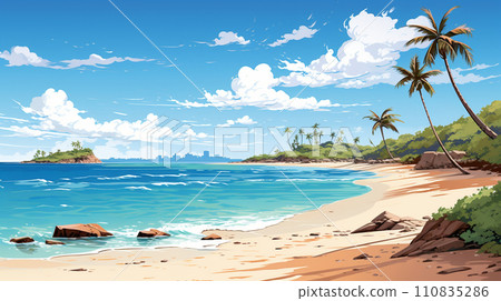 熱帶島嶼海灘和藍天的插圖 110835286
