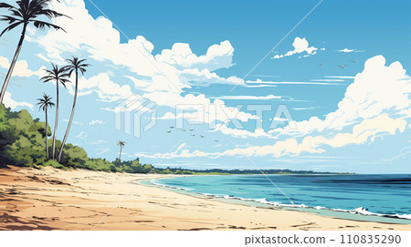 熱帶島嶼海灘和藍天的插圖 熱帶島嶼海灘和藍天的插圖 110835290