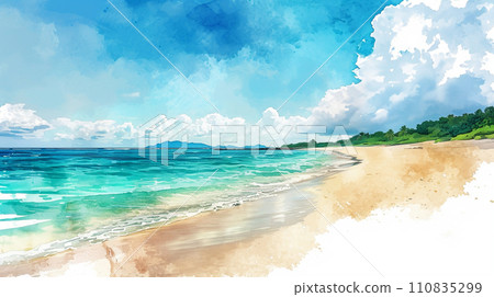 熱帶島嶼海灘和藍天的插圖 110835299