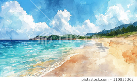 熱帶島嶼海灘和藍天的插圖 110835302