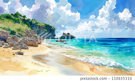 熱帶島嶼海灘和藍天的插圖 110835310