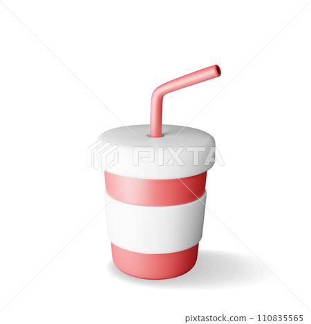 3d Realistic Red Disposable Cup with Straw 3d Realistic Red Disposable Cup with Straw 110835565