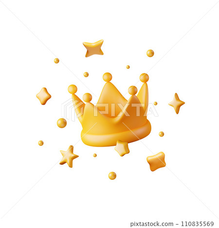 3D Gold Crown Icon and Confetti. 3D Gold Crown Icon and Confetti. 110835569
