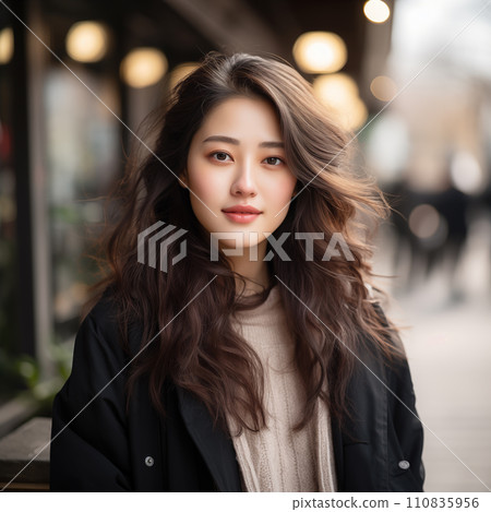 AI image generation woman standing on the street 110835956