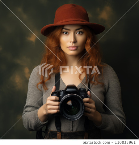 AI影像生成 拿著相機的女性攝影師 110835961