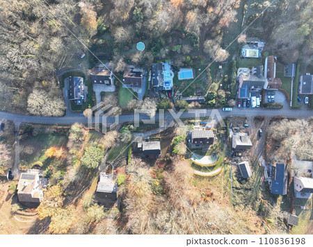 Aerial view of small countryside town in the area of Walloon, Belgium 110836198