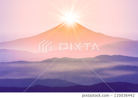 Mount Fuji and the morning sun Mount Fuji and the morning sun 110836442