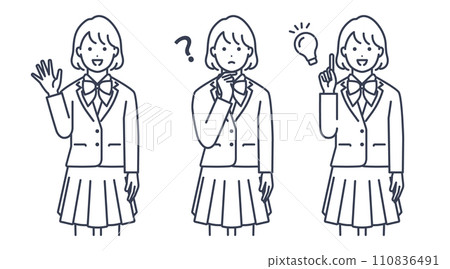 穿著校服的女學生向量圖素材 穿著校服的女學生向量圖素材 110836491