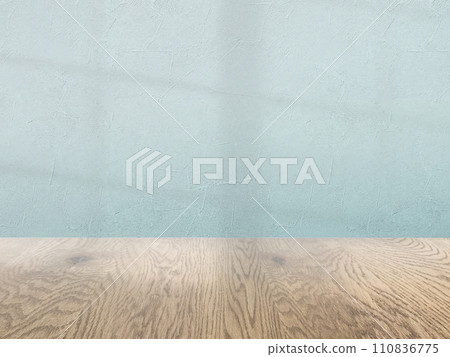 Green wall and natural brown wood floor background image material, wall and flooring background with light shadows 110836775