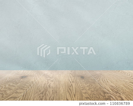 Green wall and natural brown wood floor background image material, wall and flooring background with light shadows 110836789