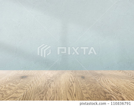 Green wall and natural brown wood floor background image material, wall and flooring background with light shadows 110836791