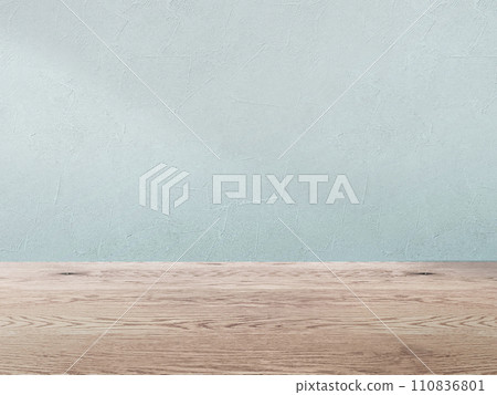 Green wall and natural brown wood floor background image material, wall and flooring background with light shadows 110836801
