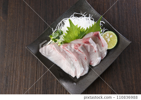 A plate of fatty amberjack sashimi A plate of fatty amberjack sashimi 110836988