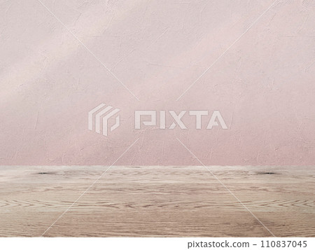 Pink wall and natural wood floor background image material, wall and flooring background with pale shadows 110837045