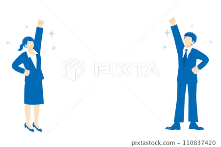 穿著深藍色西裝的男女舉起拳頭的全身插畫框架 110837420
