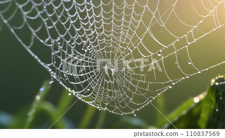 Spider web with dew drops in the morning. Nature background. Generative AI 110837569