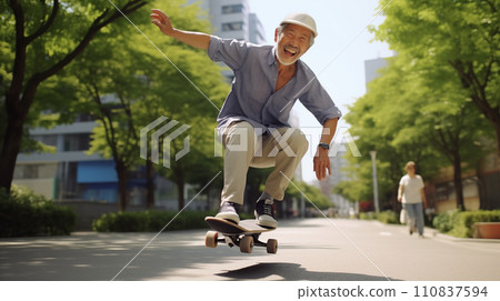 騎滑板的老人 110837594