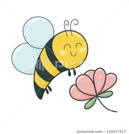 Cute bee over flower, spring time concept 110837817