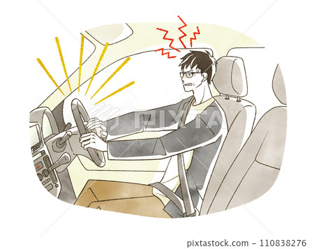 A man who is irritated while driving a car A man who is irritated while driving a car 110838276