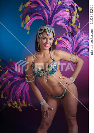 Beautiful woman in  in carnival costume . 110838293