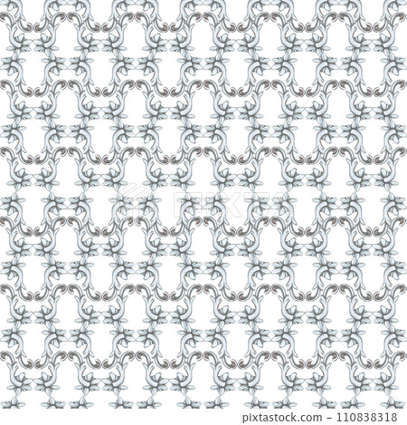 Hand drawn watercolor vintage ornament seamless pattern. Baroque illustration isolated on white background. Can be used for textile, fabric and other printed products. 110838318