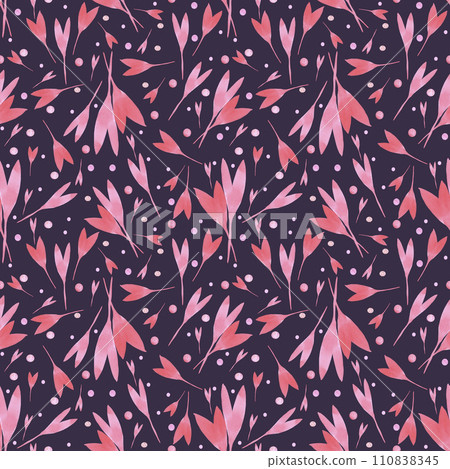 Hand drawn watercolor valentine seamless pattern with abstract hearts isolated on dark background. Can be used for textile, fabric, wrapping paper and other printed products. 110838345