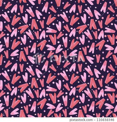 Hand drawn watercolor valentine seamless pattern with simple hearts isolated on dark background. Can be used for textile, fabric, wrapping paper and other printed products. 110838346
