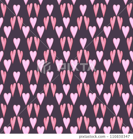 Hand drawn watercolor valentine seamless pattern with hearts isolated on dark background. Can be used for textile, fabric, wrapping paper and other printed products. 110838347