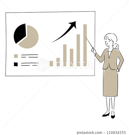 A young female office worker giving a presentation while pointing at a stylish graph A young female office worker giving a presentation while pointing at a stylish graph 110838355