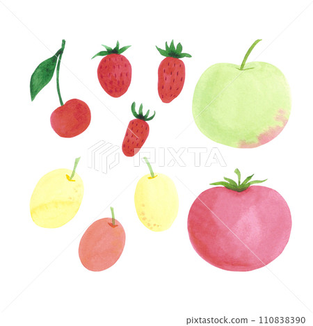 Hand drawn watercolor spring illustration set of berries isolated on white background. Can be used for cards, label and other printed products. Hand drawn watercolor spring illustration set of berries isolated on white background. Can be used for cards, label and other printed products. 110838390