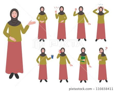Poses set of Islamic women wearing hijab Poses set of Islamic women wearing hijab 110838411