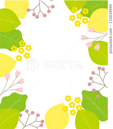 春天小花和葉子背景插畫素材向量簡單白色背景 春天小花和葉子背景插畫素材向量簡單白色背景 110838940