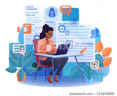 Woman Job Search Writing Resume Internet Cartoon 110839000